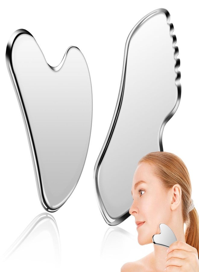 JOLYEAK 2Pcs Stainless Steel Scraping Facial Tool, Gua Sha Facial Tools, Body and Face Massage Tools,GuaSha Set for Face Neck Skin Care Lymphatic Drainage - Image 1
